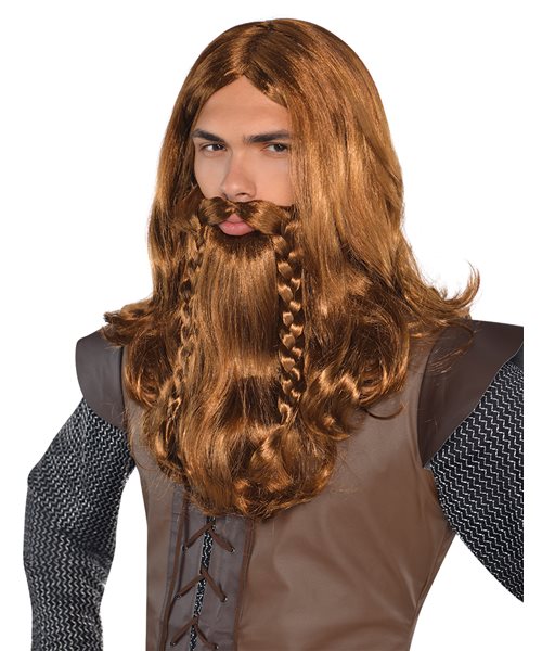 BROWN NORDIC VIKING CELTIC WARRIOR BEARD & WIG mens fancy dress costume ...