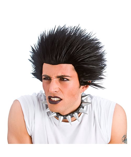 Black Punk Short Spiky Rocker Emo Goth Wig Adults Mens Fancy Dress