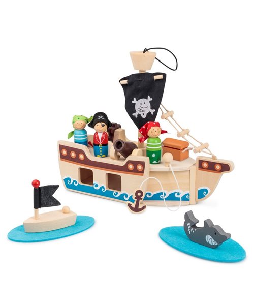 Pirate Ship Playset Boat Accessories Kids Childs 10 Piece Wooden 32cm ...